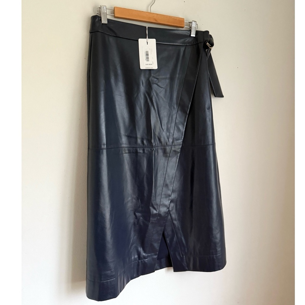 Ted Baker Elii Faux Leather Midi Wrap Skirt in Navy Blue - Picture 8 of 13